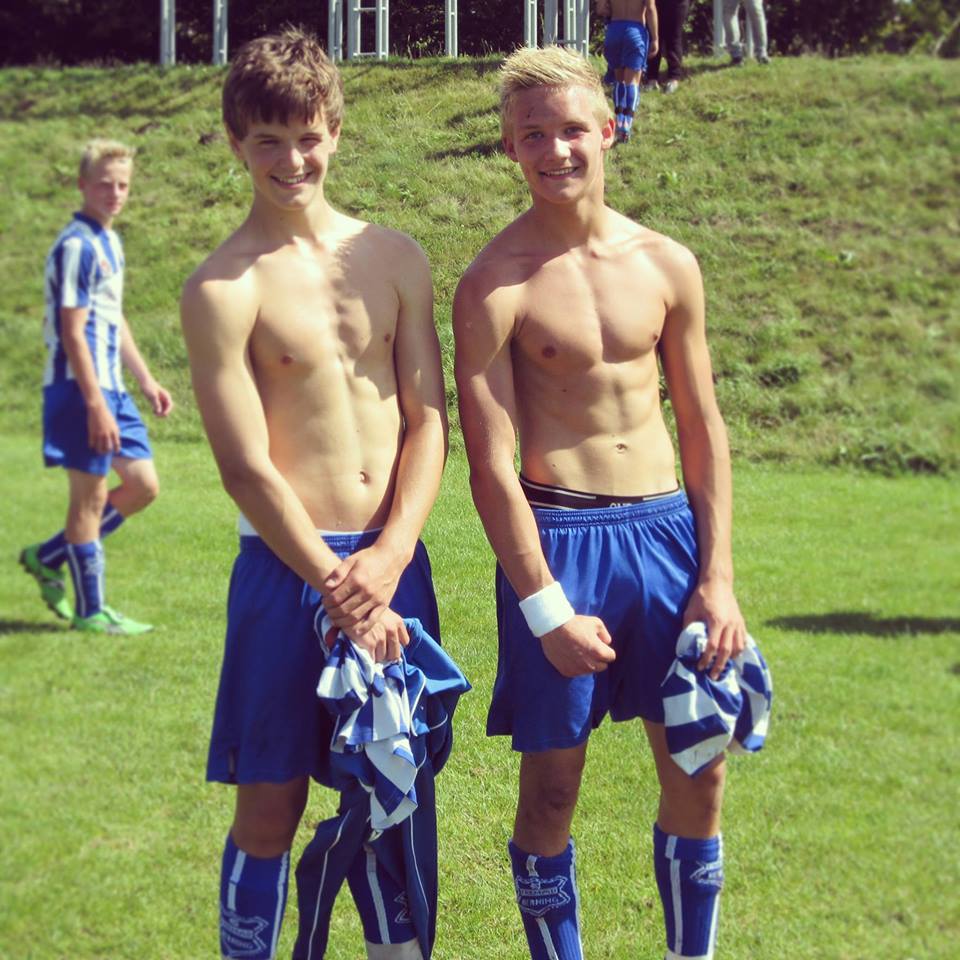 Cute shirtless soccer boys
