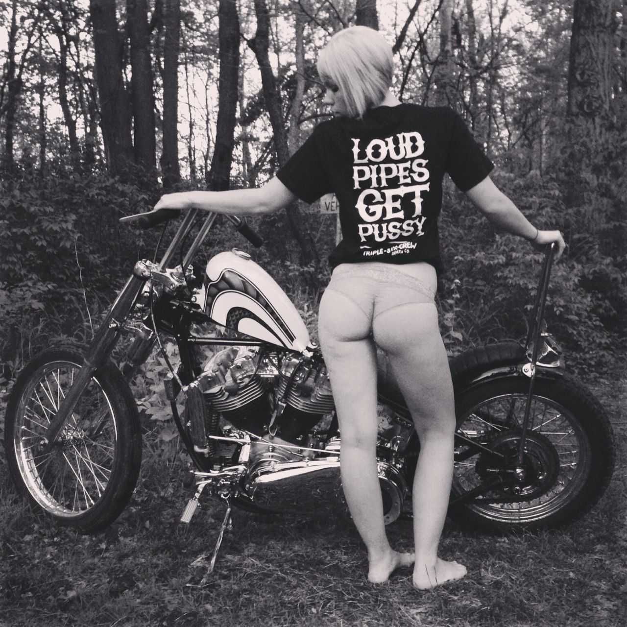 Girl showing pussy on motorcycles