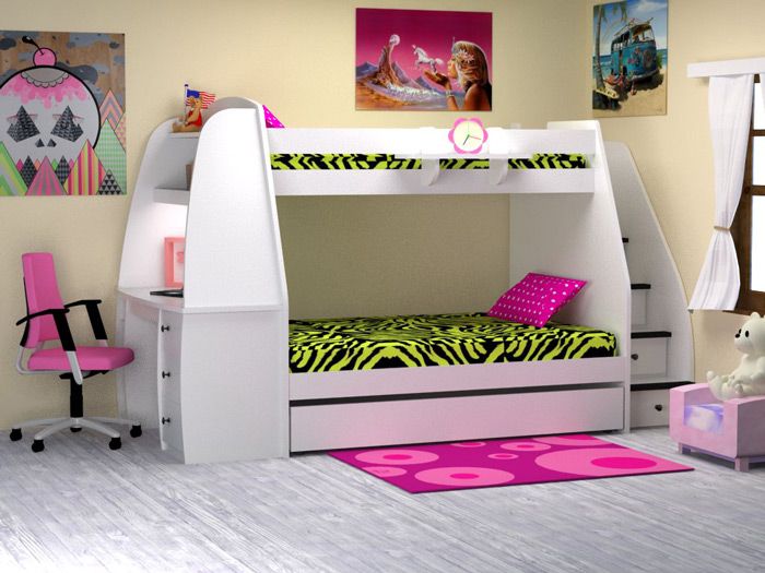 Twin full bunk bed with desk