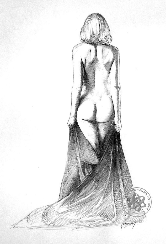 Nude girl pencil drawing sketch