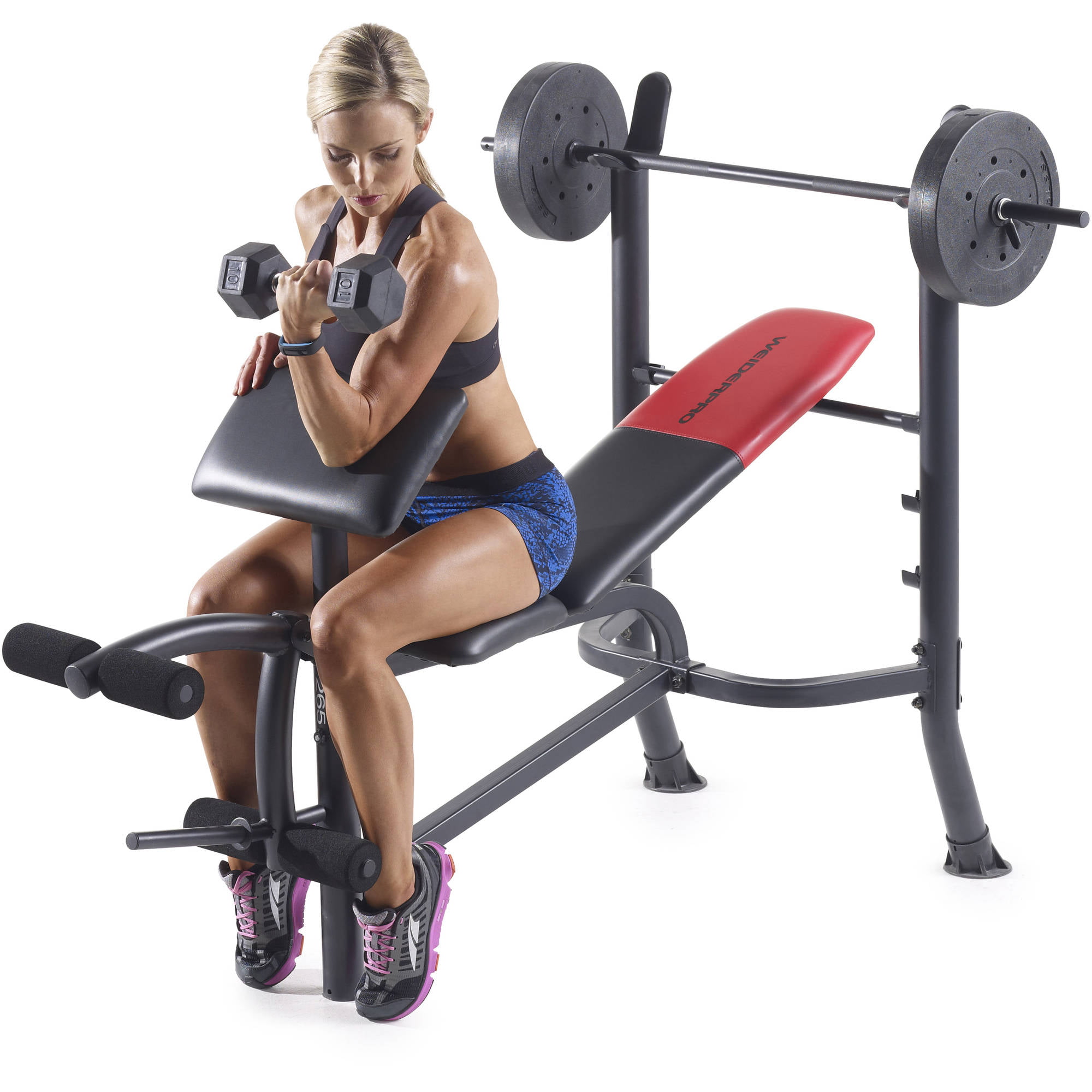 Girl riding on weight bench