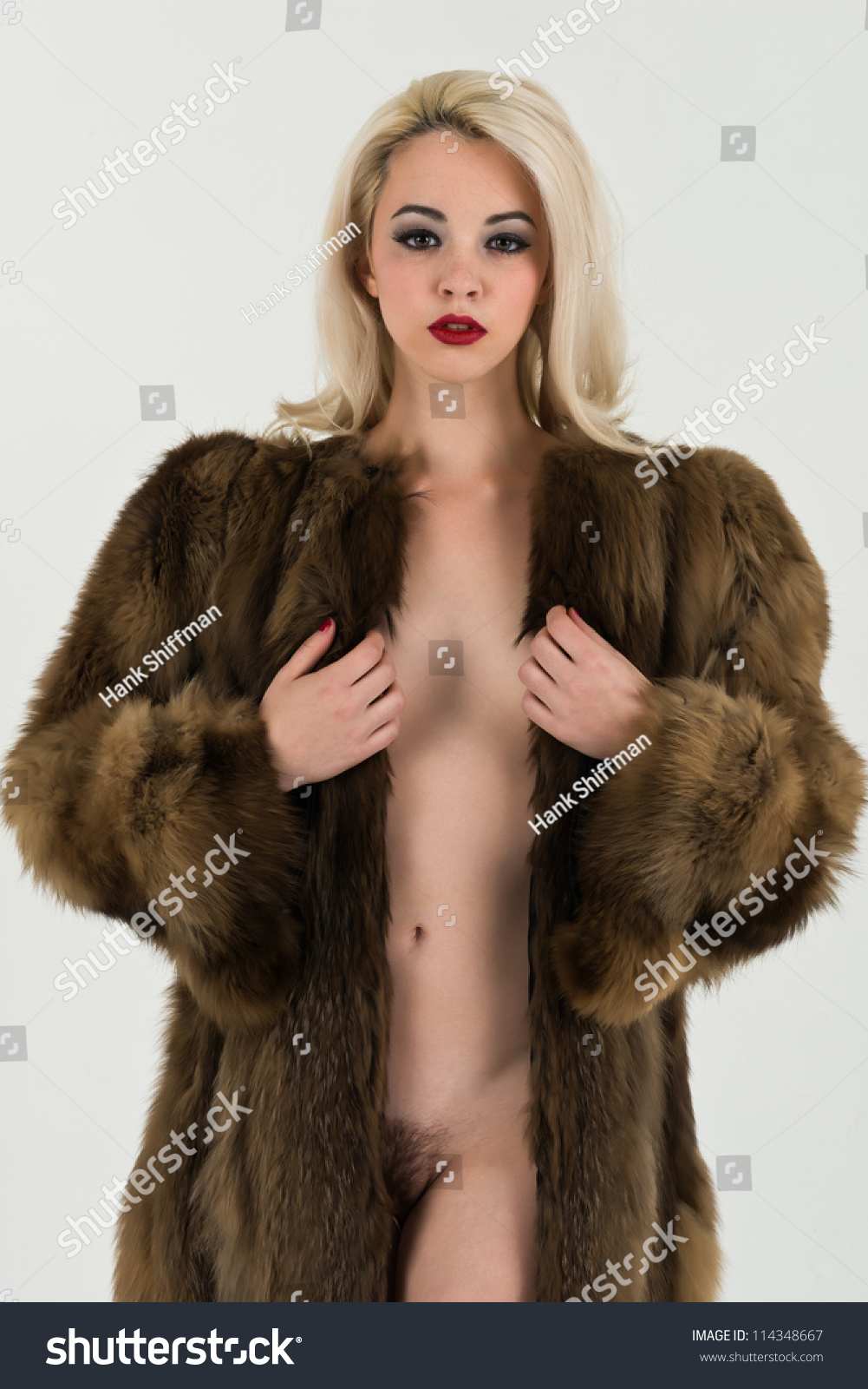 Nude blonde fur coat