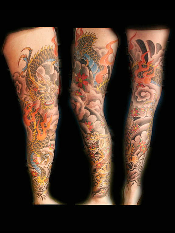 Full leg dragon tattoo